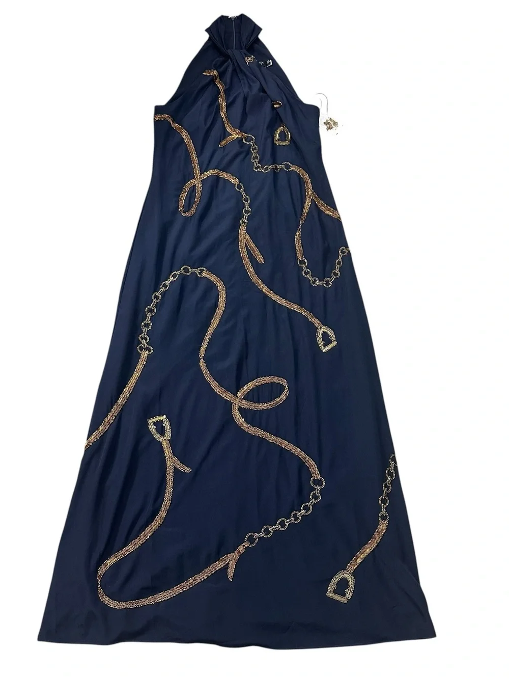 Lauren Ralph Lauren Embellished Sequin Halter Dress, Size 14 Navy Blue - Picture 9 of 12